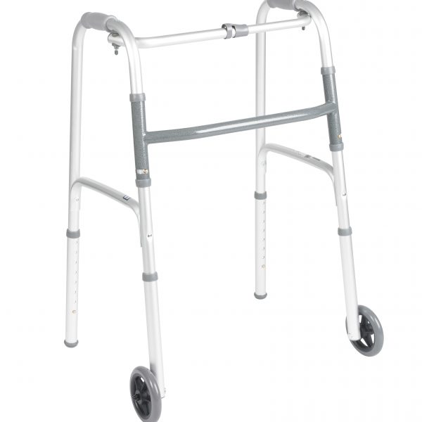 Deluxe Folding Walker, One Button with 5″ Wheels