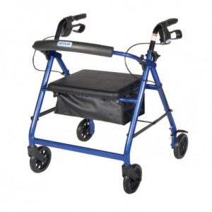 Aluminum Rollator with Fold Up and Removable Back Support, Padded Seat, 6″ Casters with Loop Locks. 4-Wheel Rollator