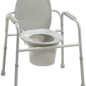 Deluxe All-In-One Welded Steel Commode with Plastic Armrests